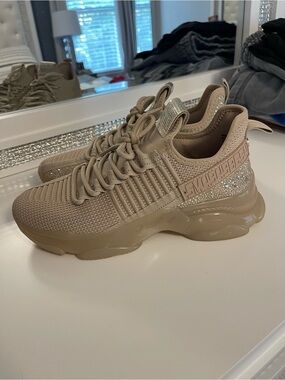 Steve Madden Taupe Knit Platform Sneaker with Crystal Heel